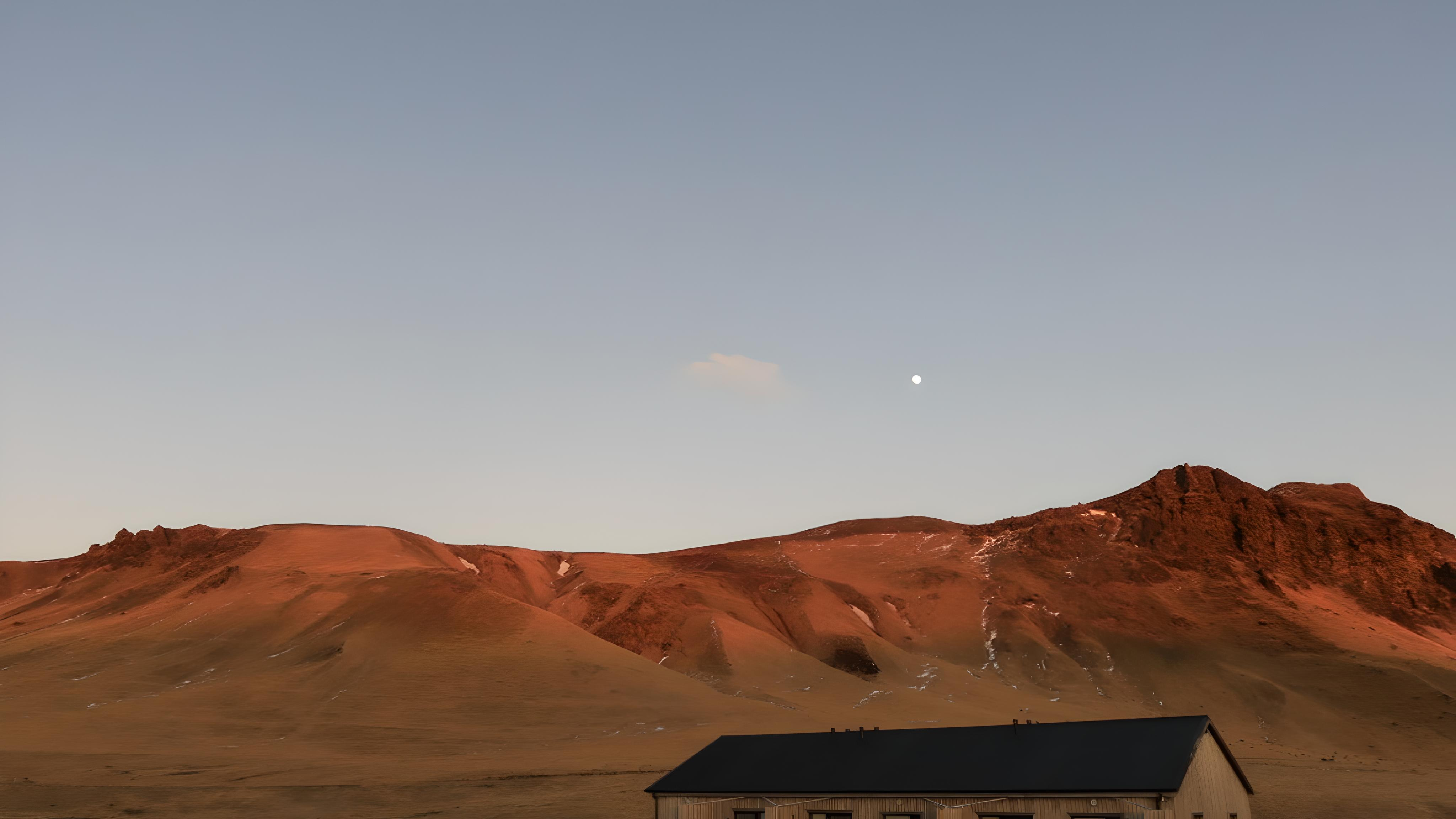 Landscape of inland hills of iceland at sunset